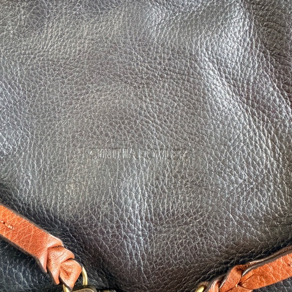 Cynthia Rowley Black Pebbled Leather Hobo Shoulder Bag with Brown Accents EUC - Picture 4 of 13